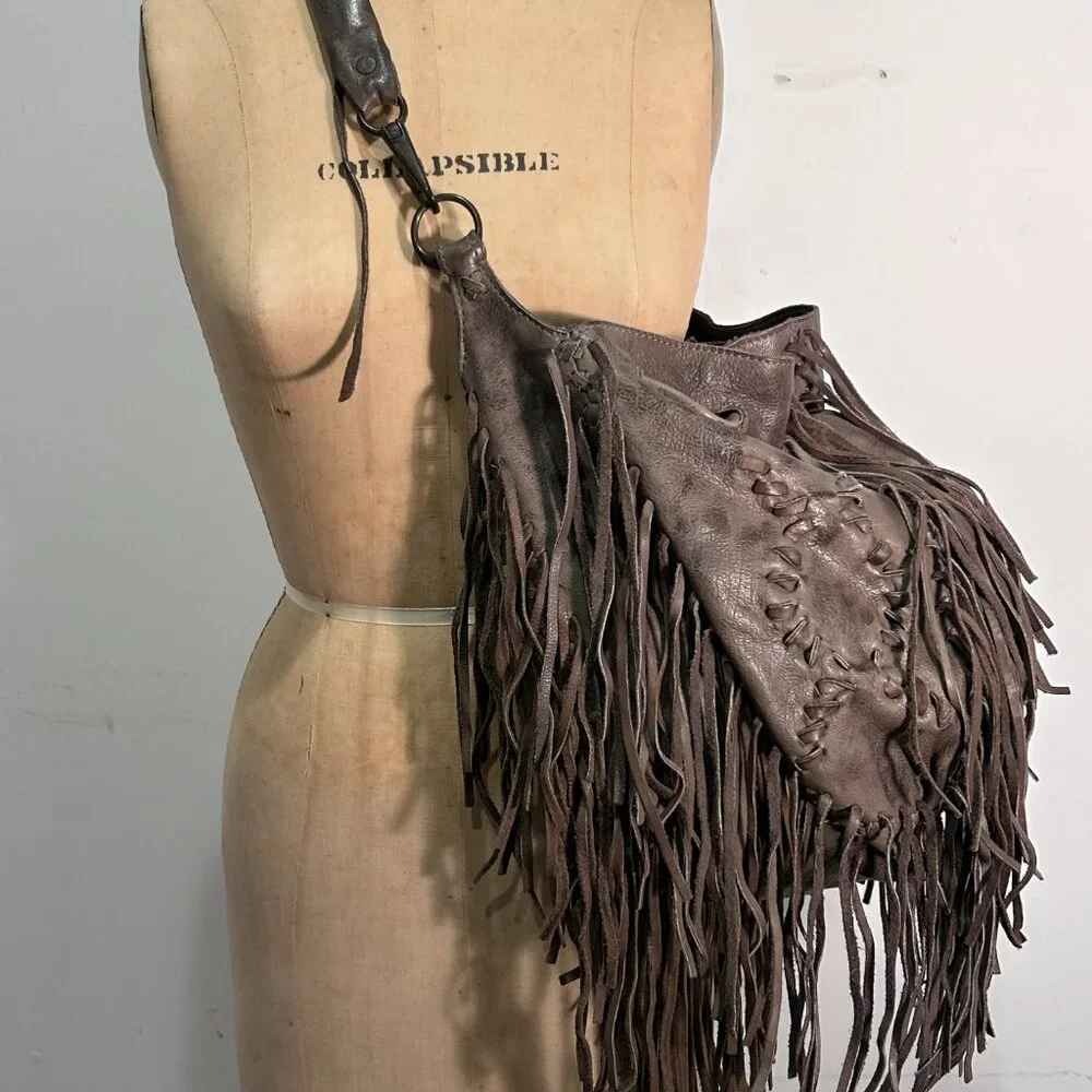 All Saints leather fringe Hobo bag - Picture 2 of 10